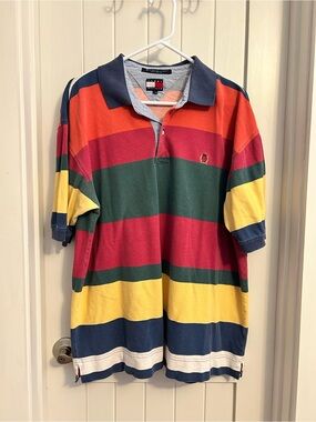 VTG 90s Y2K Tommy Hilfiger Men’s Multicolor Striped Rugby Polo Shirt XL‎